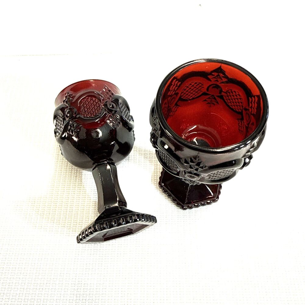 Set of 2 - Collectible Vintage Avon 1876 Cape Cod Ruby Red Glass Wine Goblets